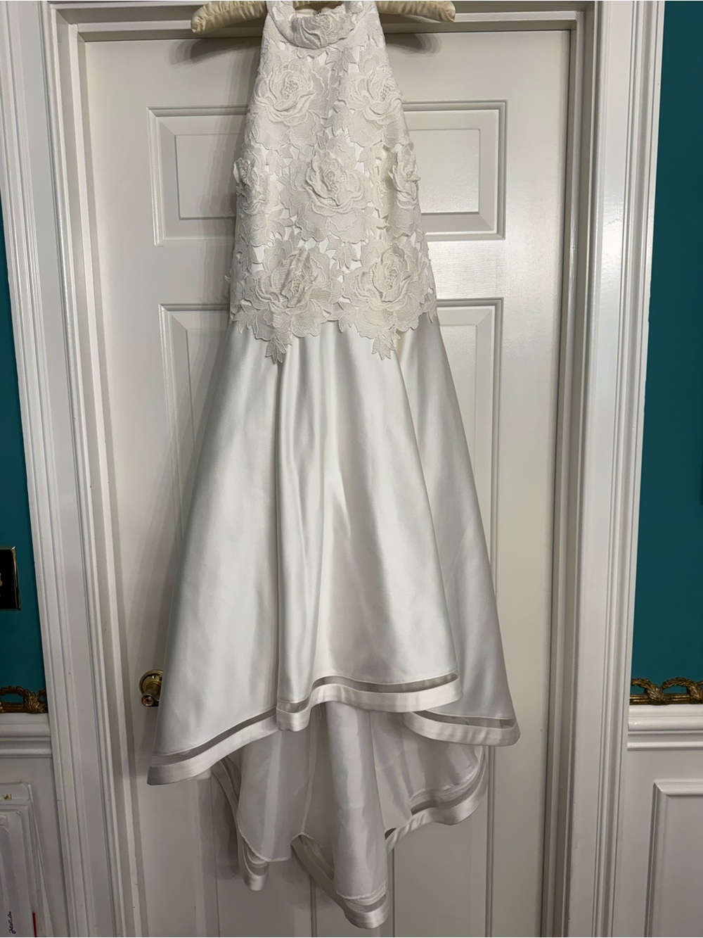 Nicole Miller White Halter Floral Lace High-Low Dress